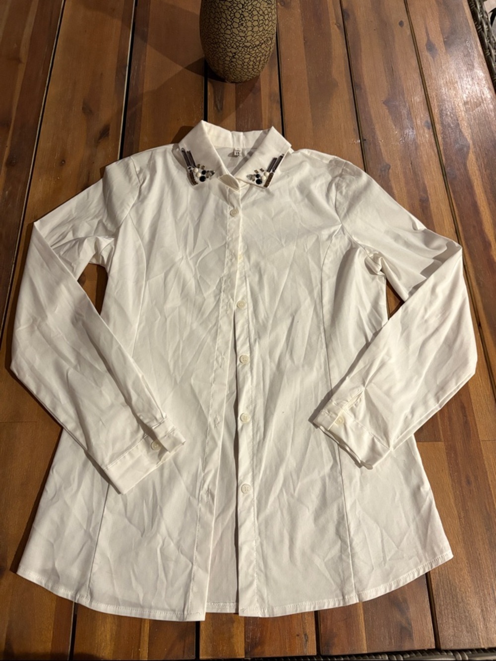 Zara White Embellished Collar Button-Up Shirt